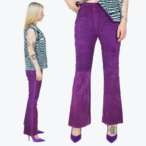 VINTAGE 80s Purple Suede Flared Bootcut High Rise Pants - Picture 3 of 3